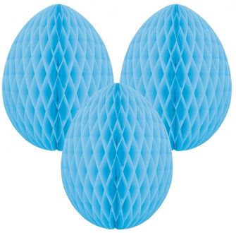 Paas decoratie ei van papier - 3x - lichtblauw - 20 cm - brandvertragend crepepapier - Pasen