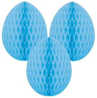 Paas decoratie ei van papier - 3x - lichtblauw - 30 cm - brandvertragend crepepapier - Pasen