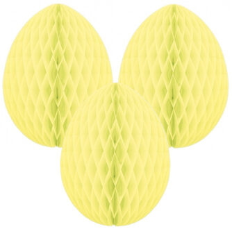 Paas decoratie ei van papier - 3x - lichtgeel - 10 cm - brandvertragend crepepapier - Pasen