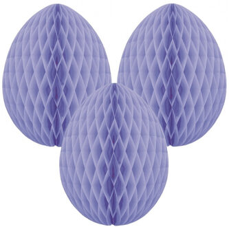 Paas decoratie ei van papier - 3x - lila paars - 20 cm - brandvertragend crepepapier - Pasen