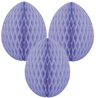 Paas decoratie ei van papier - 3x - lila paars - 30 cm - brandvertragend crepepapier - Pasen