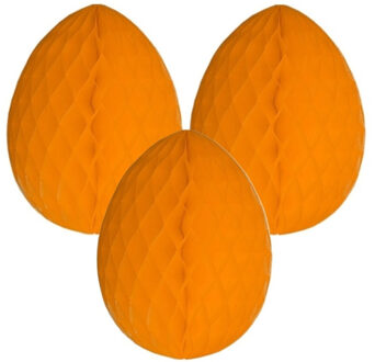 Paas decoratie ei van papier - 3x - oranje - 10 cm - brandvertragend crepepapier - Pasen