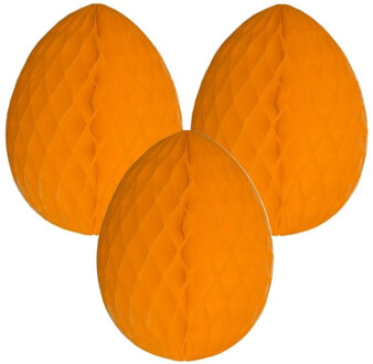 Paas decoratie ei van papier - 3x - oranje - 20 cm - brandvertragend crepepapier - Pasen