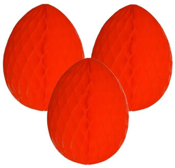 Paas decoratie ei van papier - 3x - rood - 10 cm - brandvertragend crepepapier - Pasen