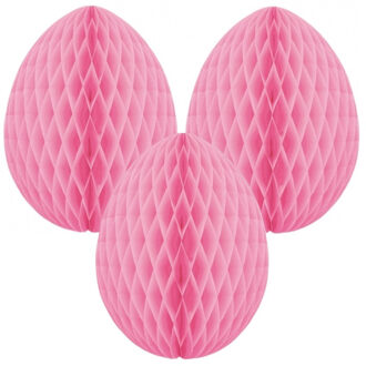 Paas decoratie ei van papier - 3x - roze - 20 cm - brandvertragend crepepapier - Pasen