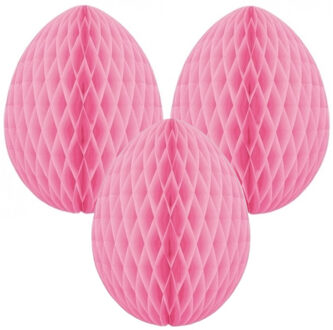 Paas decoratie ei van papier - 3x - roze - 30 cm - brandvertragend crepepapier - Pasen