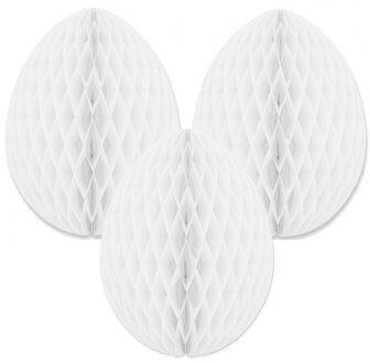 Paas decoratie ei van papier - 3x - wit - 10 cm - brandvertragend crepepapier - Pasen