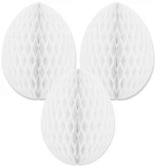Paas decoratie ei van papier - 3x - wit - 30 cm - brandvertragend crepepapier - Pasen