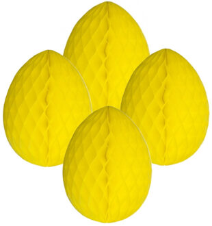 Paas decoratie ei van papier - 4x - geel - 10 cm - brandvertragend crepepapier - Pasen
