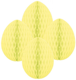 Paas decoratie ei van papier - 4x - lichtgeel - 10 cm - brandvertragend crepepapier - Pasen