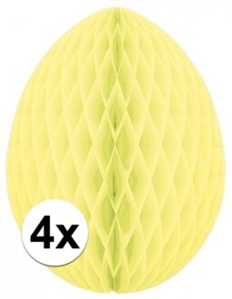 Paas decoratie ei van papier - 4x - lichtgeel - 20 cm - brandvertragend crepepapier - Pasen