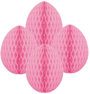 Paas decoratie ei van papier - 4x - roze - 10 cm - brandvertragend crepepapier - Pasen