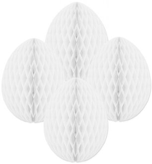 Paas decoratie ei van papier - 4x - wit - 20 cm - brandvertragend crepepapier - Pasen