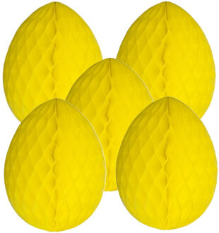 Paas decoratie ei van papier - 5x - geel - 10 cm - brandvertragend crepepapier - Pasen