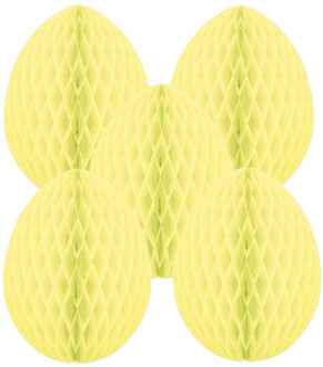 Paas decoratie ei van papier - 5x - lichtgeel - 10 cm - brandvertragend crepepapier - Pasen