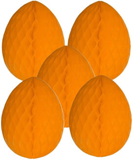 Paas decoratie ei van papier - 5x - oranje - 10 cm - brandvertragend crepepapier - Pasen