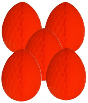 Paas decoratie ei van papier - 5x - rood - 10 cm - brandvertragend crepepapier - Pasen