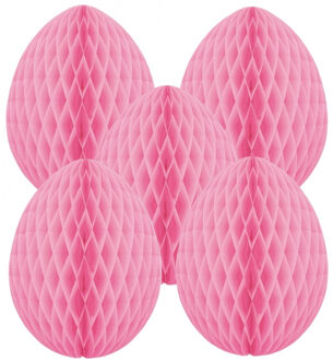 Paas decoratie ei van papier - 5x - roze - 10 cm - brandvertragend crepepapier - Pasen