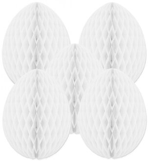 Paas decoratie ei van papier - 5x - wit - 10 cm - brandvertragend crepepapier - Pasen