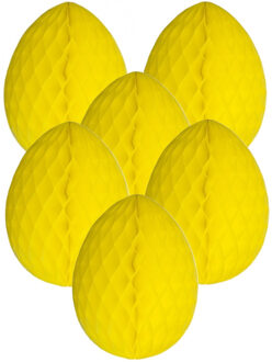 Paas decoratie ei van papier - 6x - geel - 10 cm - brandvertragend crepepapier - Pasen