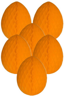 Paas decoratie ei van papier - 6x - oranje - 10 cm - brandvertragend crepepapier - Pasen