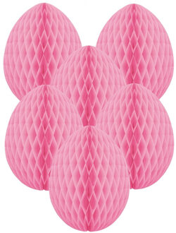 Paas decoratie ei van papier - 6x - roze - 10 cm - brandvertragend crepepapier - Pasen