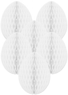 Paas decoratie ei van papier - 6x - wit - 10 cm - brandvertragend crepepapier - Pasen