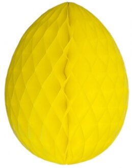 Paas decoratie ei van papier - geel - 10 cm - brandvertragend crepepapier - Pasen
