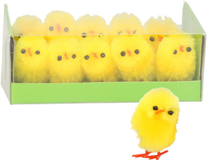 Paas kuikens -10x - geel - pluche - 2.5 cm - Paaskuikentjes Pasen decoratie