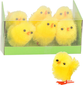 Paas kuikens - 6x - geel - pluche - 4 cm - Paaskuikentjes Pasen decoratie
