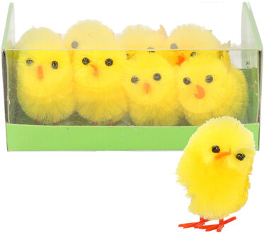Paas kuikens - 8x geel - pluche - 3,5 cm - Pasen decoratie - Feestdecoratievoorwerp
