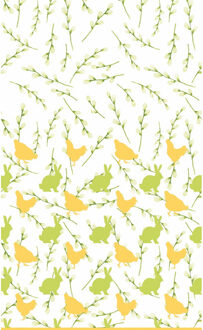 Paasdecoratie konijnen en hanen tafelkleed/tafellaken 138 x 220 cm groen en geel print - Feesttafelkleden Multikleur