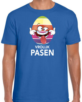 Paasei die tong uitsteekt vrolijk Pasen t-shirt / shirt - blauw - heren - Paas kleding / outfit S