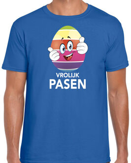 Paasei met duimen schuin omhoog vrolijk Pasen t-shirt / shirt - blauw - heren - Paas kleding / outfit L