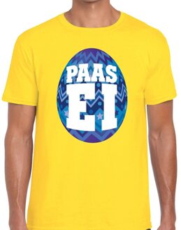Paasei t-shirt geel met blauw ei voor heren L