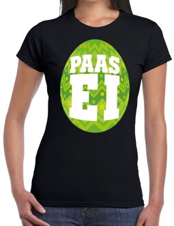 Paasei t-shirt zwart met groen ei voor dames XL