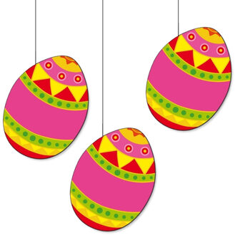 Paaseieren decoratie - 3x - roze mix - 20 cm - Paasversiering / Paasdecoratie - karton