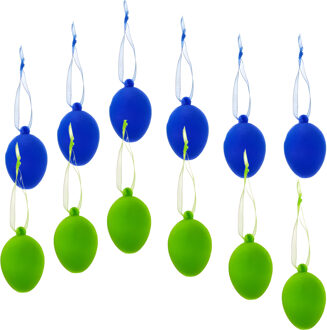 Paaseieren hangdecoratie - blauw en groen - 12x stuks - 4 x 6 cm - Paasversiering