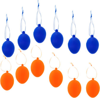Paaseieren hangdecoratie - blauw en oranje - 12x stuks - 4 x 6 cm - Paasversiering