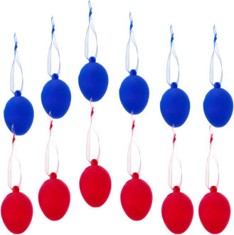 Paaseieren hangdecoratie - blauw en rood - 12x stuks - 4 x 6 cm - Paasversiering