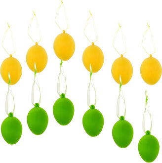 Paaseieren hangdecoratie - geel en groen - 12x stuks - 4 x 6 cm - Paasversiering