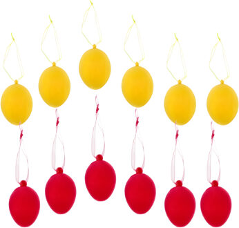 Paaseieren hangdecoratie - geel en rood - 12x stuks - 4 x 6 cm - Paasversiering