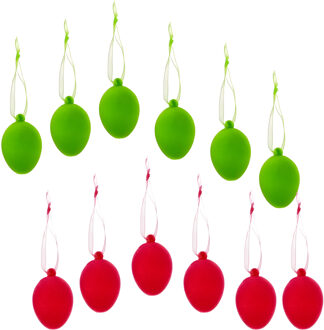 Paaseieren hangdecoratie - groen en rood - 12x stuks - 4 x 6 cm - Paasversiering
