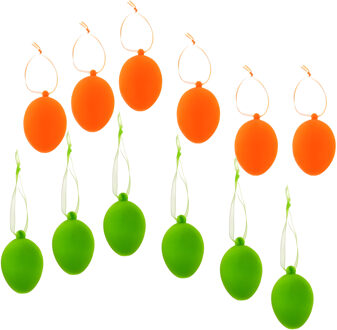 Paaseieren hangdecoratie - oranje en groen - 12x stuks - 4 x 6 cm - Paasversiering