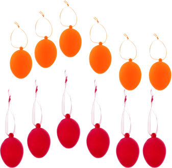 Paaseieren hangdecoratie - oranje en rood - 12x stuks - 4 x 6 cm - Paasversiering