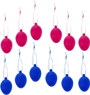 Paaseieren hangdecoratie - roze en blauw - 12x stuks - 4 x 6 cm - Paasversiering