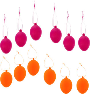 Paaseieren hangdecoratie - roze en oranje - 12x stuks - 4 x 6 cm - Paasversiering