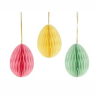 Paaseieren hangdecoraties - set van 3x stuks - pastel mix - 10 cm