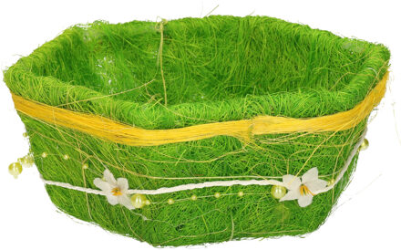 Paaseieren mandje - groen - zeshoek - deco gras - 18 cm - Paasdecoratie Multi