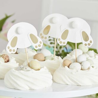 Paashaas Cupcake Toppers (6st) Wit - Transparant, Goud - Brons
